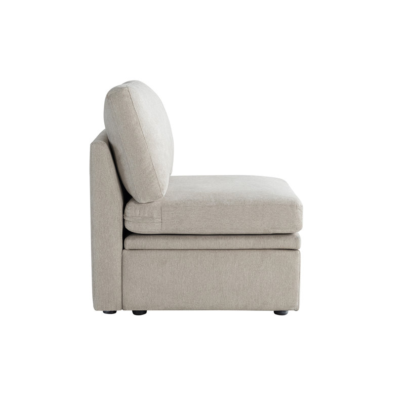 Fabric Armless Chair, Beige Polyester