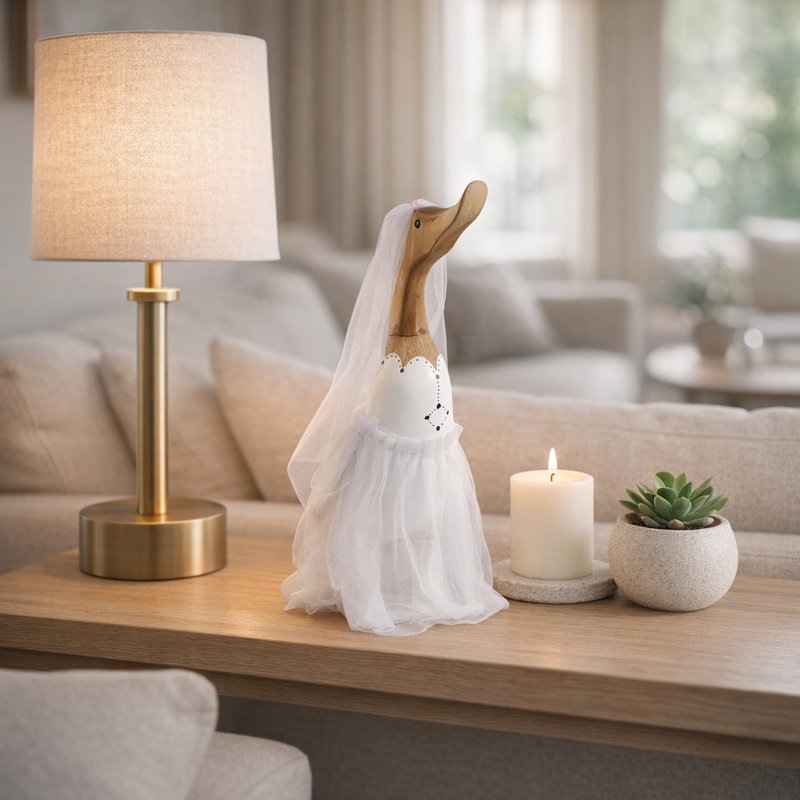 Sculpture de canard de mariage en bois
