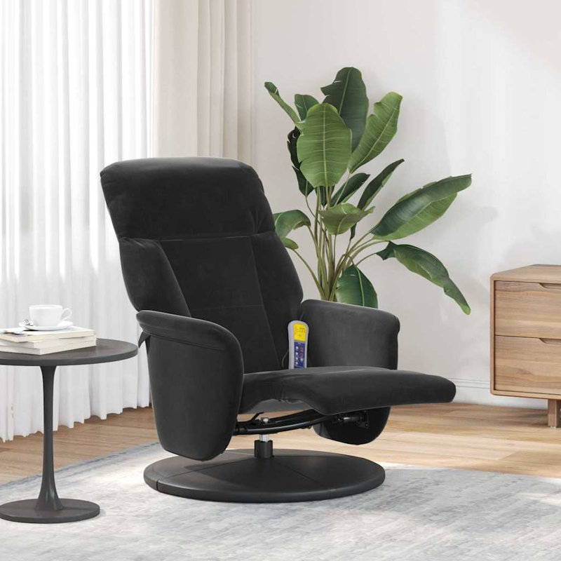  Massage Recliner Chair Velvet Modern Luxury Swivel Home Seating Plywood, Black Velvet