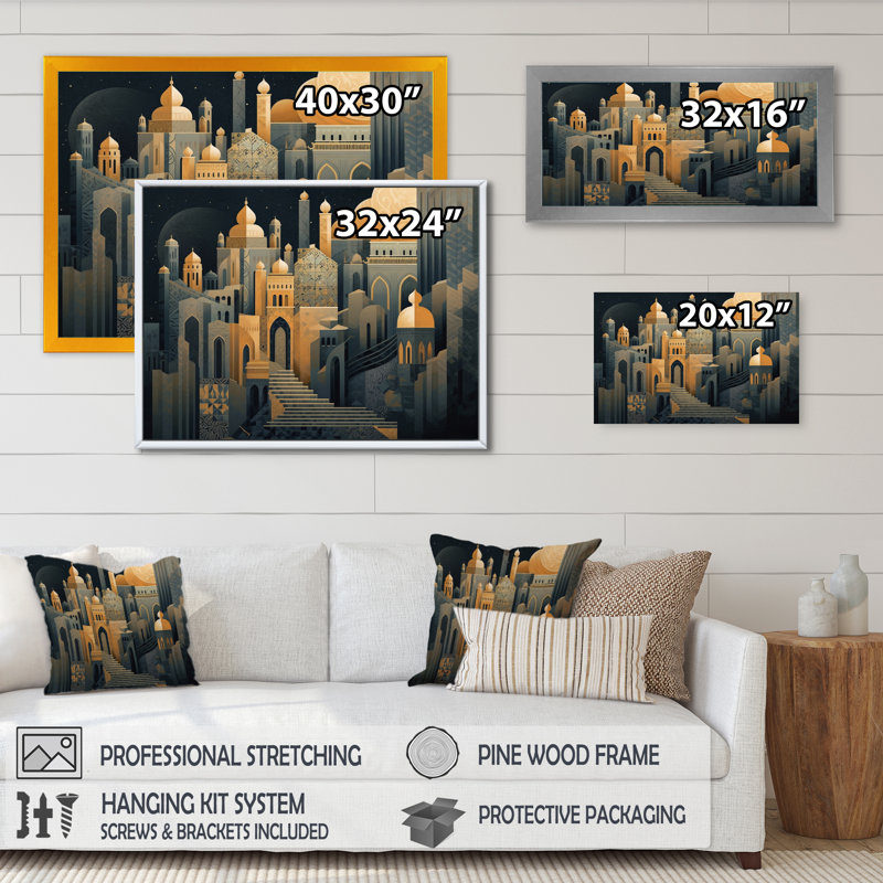«Arab City II», reproduction d'art sur toile, Or, H 24 po x l 32 po x P 1 po