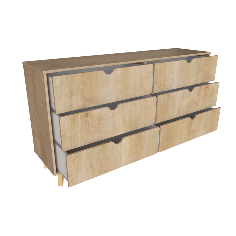 59'' W 6 - Drawer Dresser, Natural Wood
