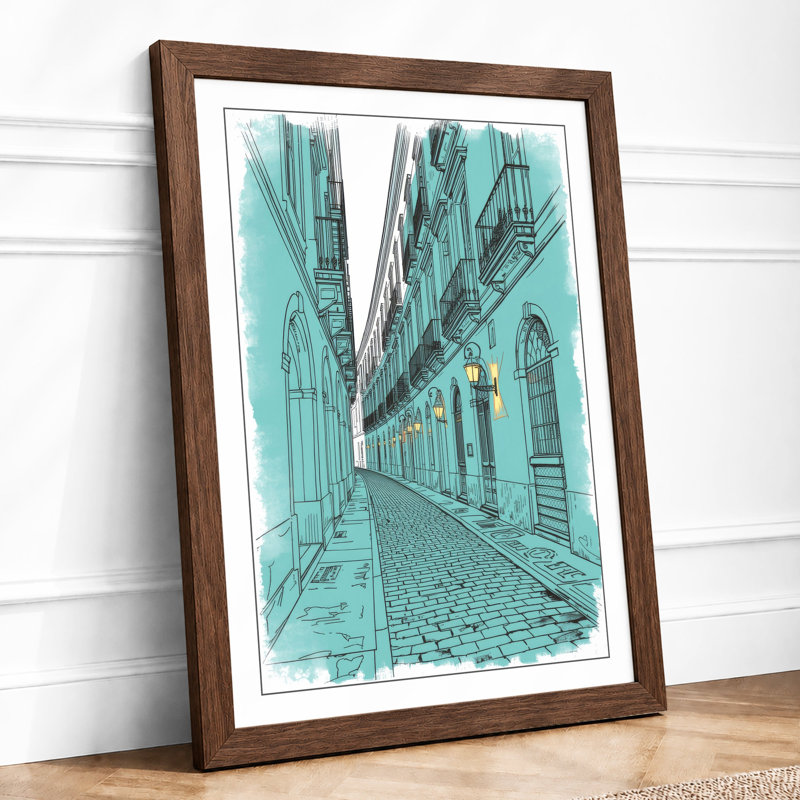 Quiet European Avenue Vintage - Print, Walnut, A1 - 84.1 x 59.4 cm