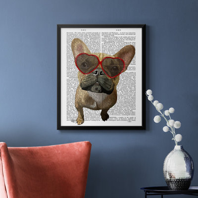 French Bulldog and Heart Glasses Premium Framed Canvas - Ready to Hang