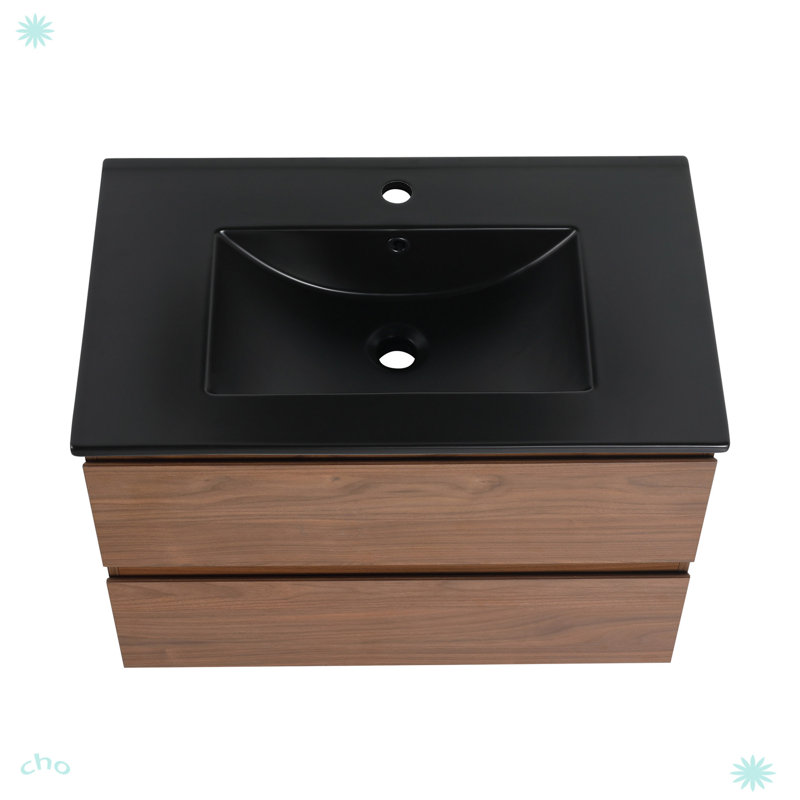 Meuble-lavabo mural 30 po avec lavabo en céramique noire
