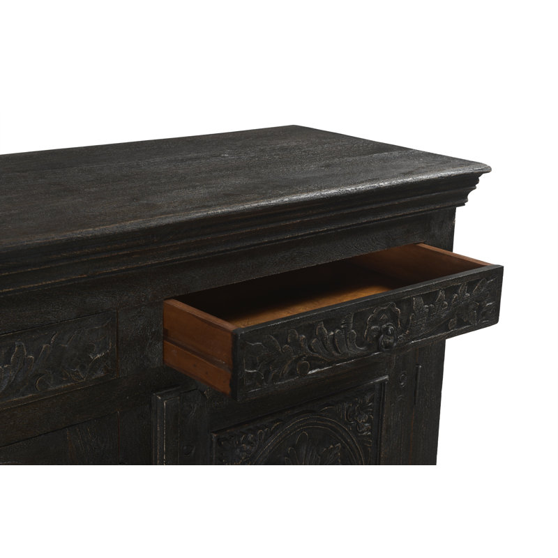 Buffet en bois massif sculpté Harleen, Noir, L 102 po