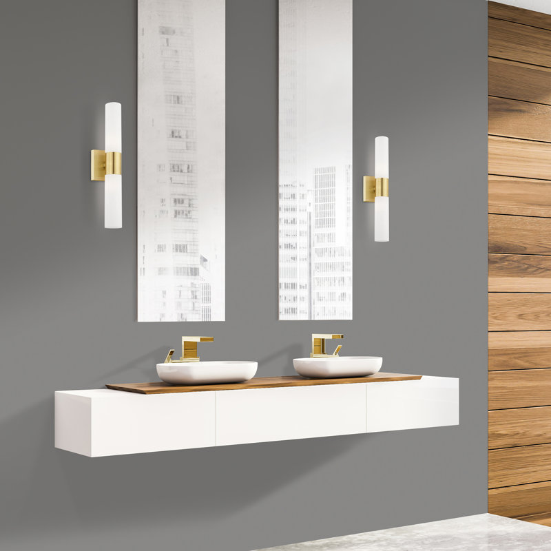 Cailum 2 Light Frosted Dimmable Vanity Light, Satin Brass