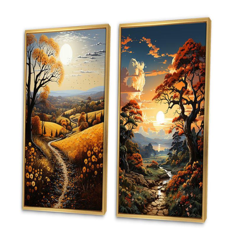 «Countryside Harvest Gold Patchwork», 2 pièces, Encadrement doré, H 32 po x l 32 po
