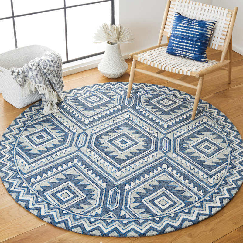 Negrete Metro Hand Tufted Wool And Cotton With Latex Geometric Rug, Round 6'
