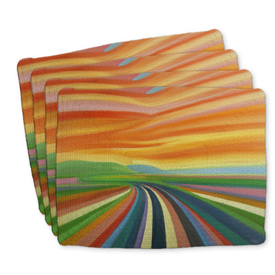 Ensemble de 4 napperons colorés en polyester tressé route | Décoration intérieure