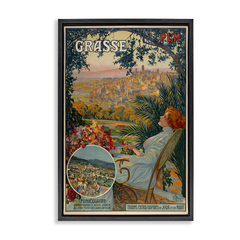 Cadre flottant rétro avec publicité Grasse, design par Marcus Jules, Cadre flottant noir de jais, 25" H x 17" W