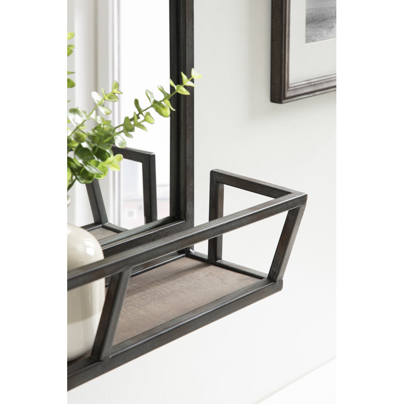 Shiloh Wall Mirror with Shelves, Black/Brown
