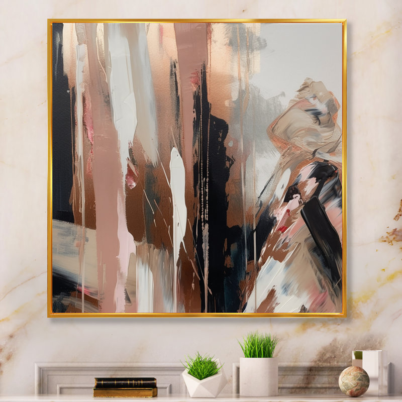 «Brown and Black Beyond Boundaries I», art abstrait encadré, L 30 po x H 30 po, Cadre flottant doré