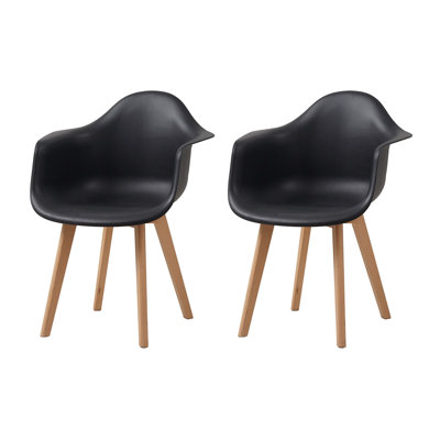 39cm H Modern Minimalist Style Dining Armchair, Plastic Seat with Solid Wood Legs for Kitchen