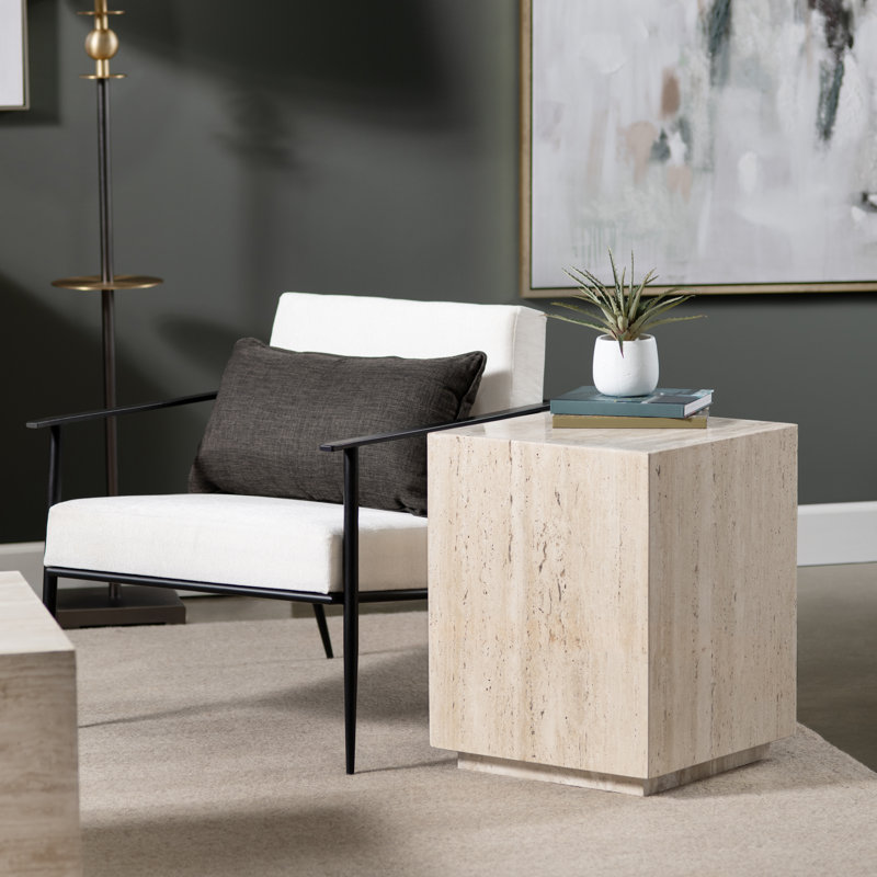 Square Travertine Stone Accent_End Table
