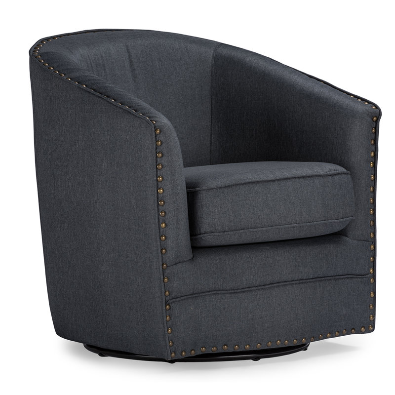 Upholstered Swivel Barrel Chair, Gray