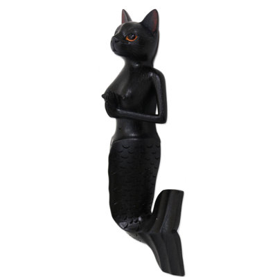 Décoration murale en bois pour chat sirène
