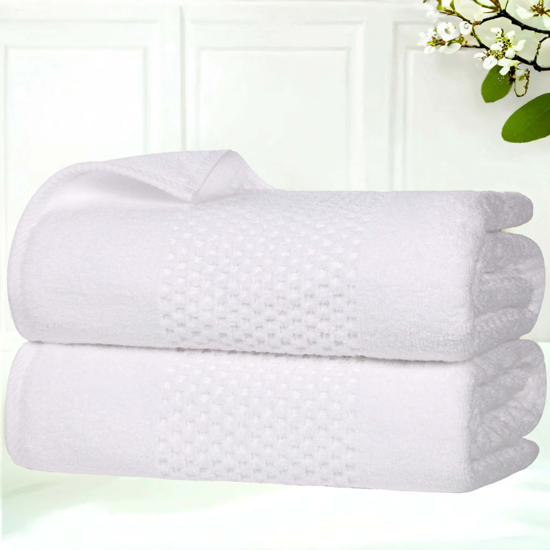 Playa Zero Twist Cotton Medium Weight Solid Waffle Textured Bath Towels, White