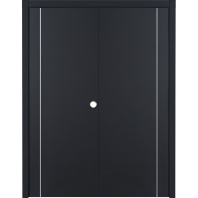 Glam G-Pro 005 Pre-Hung Soft Black Laminated Modern Interior Double Door 72in x 96in Left In-Swing