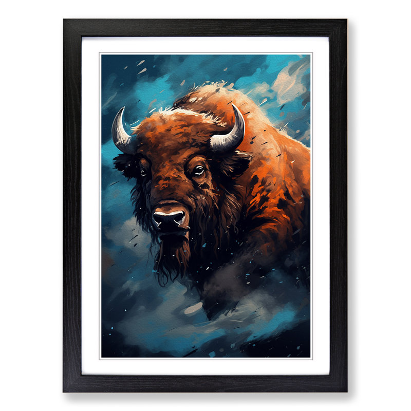 Bison Digital Art - Framed Print, 46cm H x 34cm W x 2cm D, Black Framed