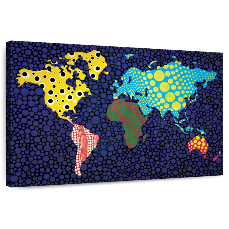 Carte du monde avec taches de couleur, H 16 po x l 24 po