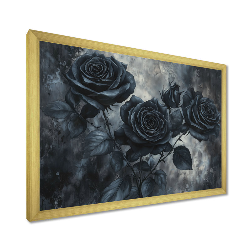 Midnight Roses Elegance I - Assortiment de grands bouquets assortis, H 12 po x l 20 po, Doré, Avec cadre