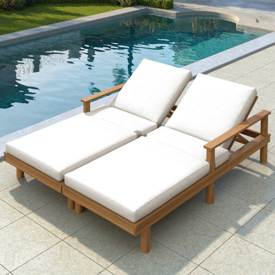 Ensemble de 2 chaises longues en bois avec accoudoirs et coussins