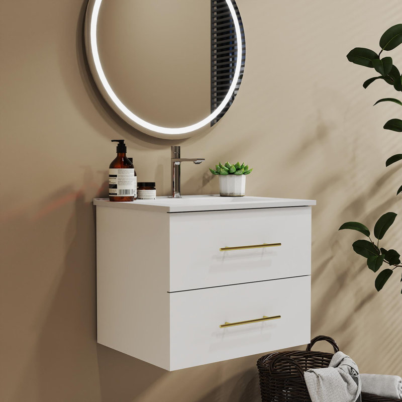 Meuble-lavabo simple 24 po avec lavabo, Blanc lustré