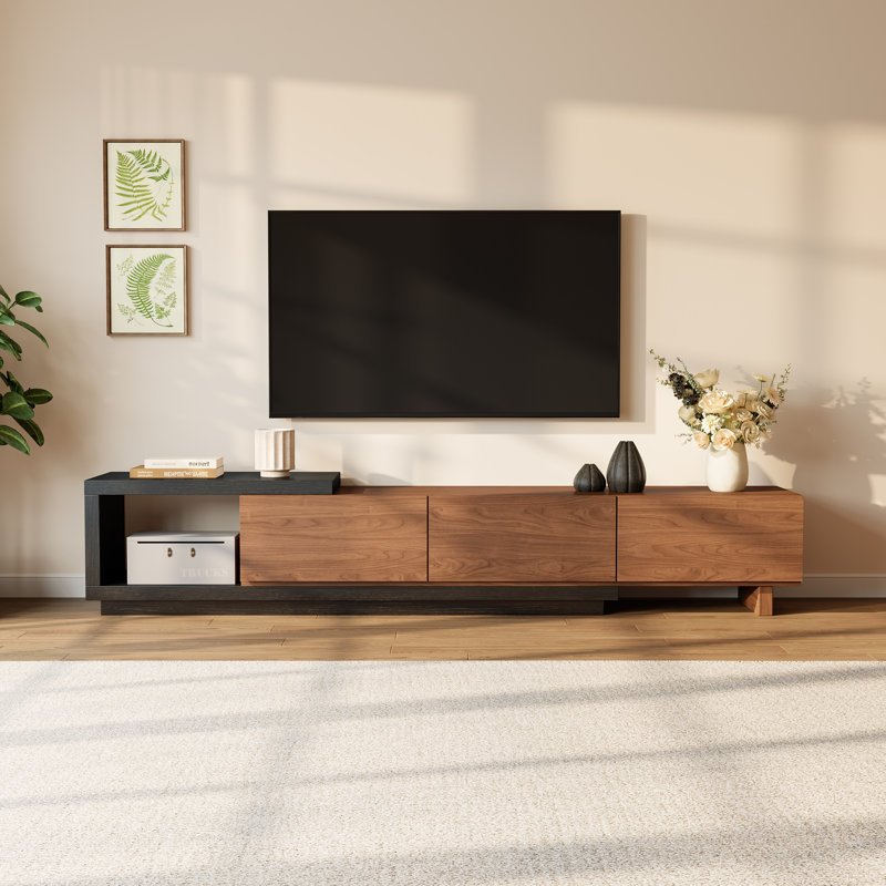 Modern 78.74"-103" Extendable TV Stand  With Storage Drawers , Black/Walnut