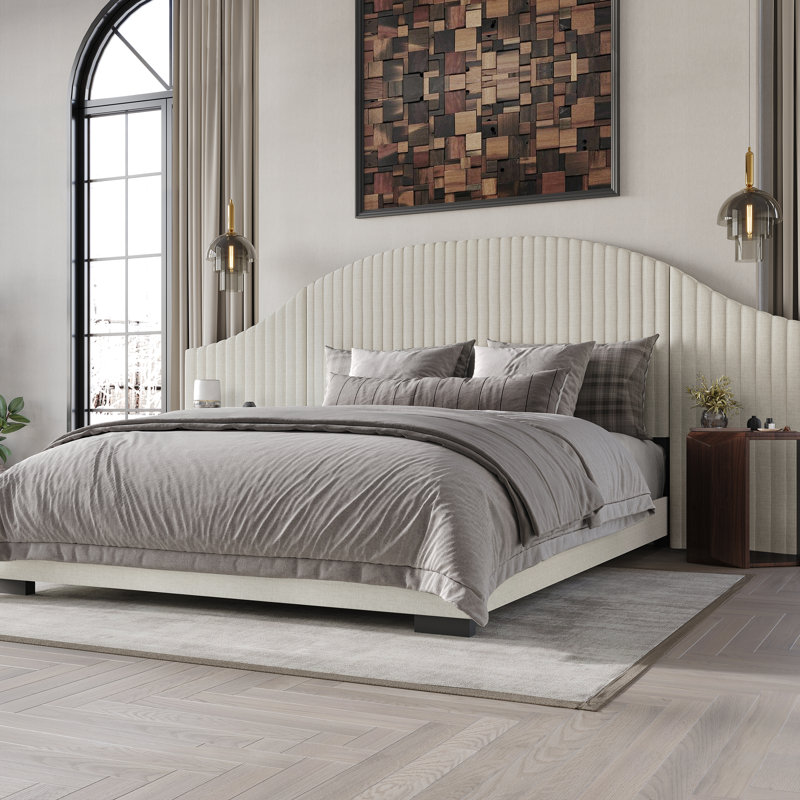 Lit plateforme tapissier Adalize, Très grand, Beige