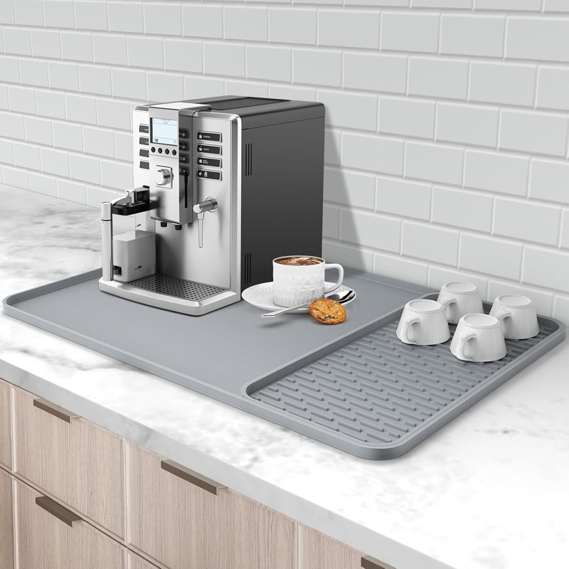 Coffee Bar Mat With Detachable Dish Drying Mat For Kitchen Countertops,Coffee Bar Accessories Fit Under Coffee Maker Coffee Machine Coffee Pot Espresso Machine Dish Rack