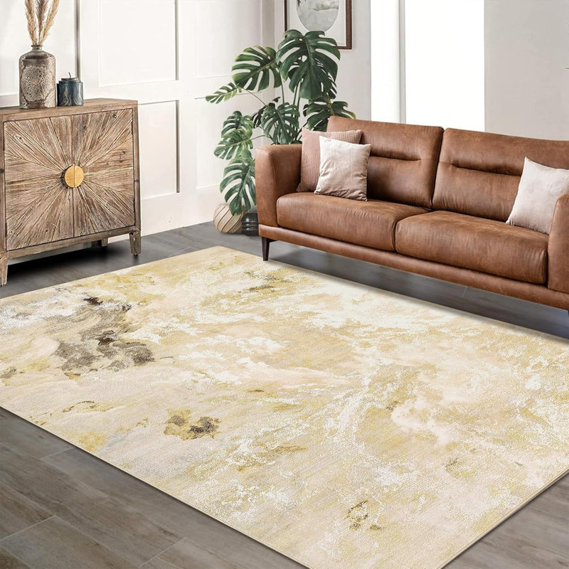 Machine Washable Non-Slip Rubberback Runner Modern Abstract Geometric Print Carpet Traditional Area Rug for HallwayBedroomLiving RoomGold