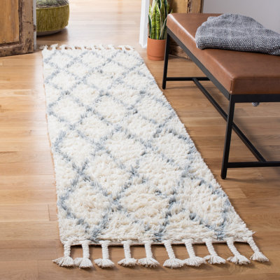Tapis beige en laine touffeté à la main à motif géométrique Powell