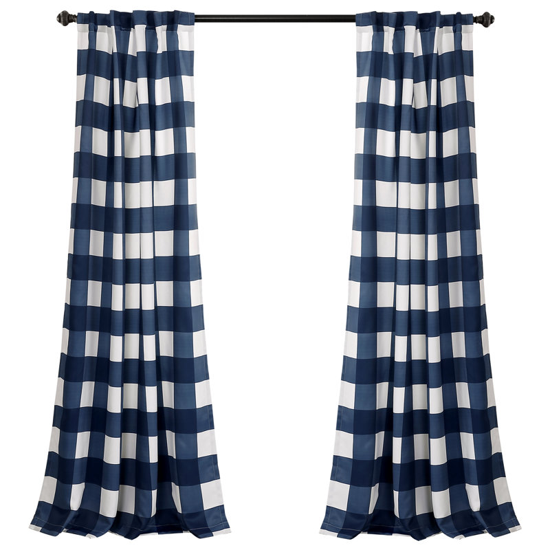 Kelly Checker Room Darkening Curtain Pair, Navy, 52" W x 84" L