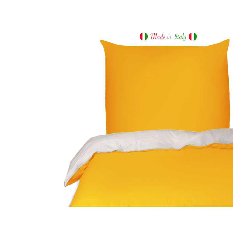 Cotton Solid Colour Duvet Cover Set with Pillowcases, Ocher/Cream, Kingsize - 2 Pillowcases (80 x 80cm)