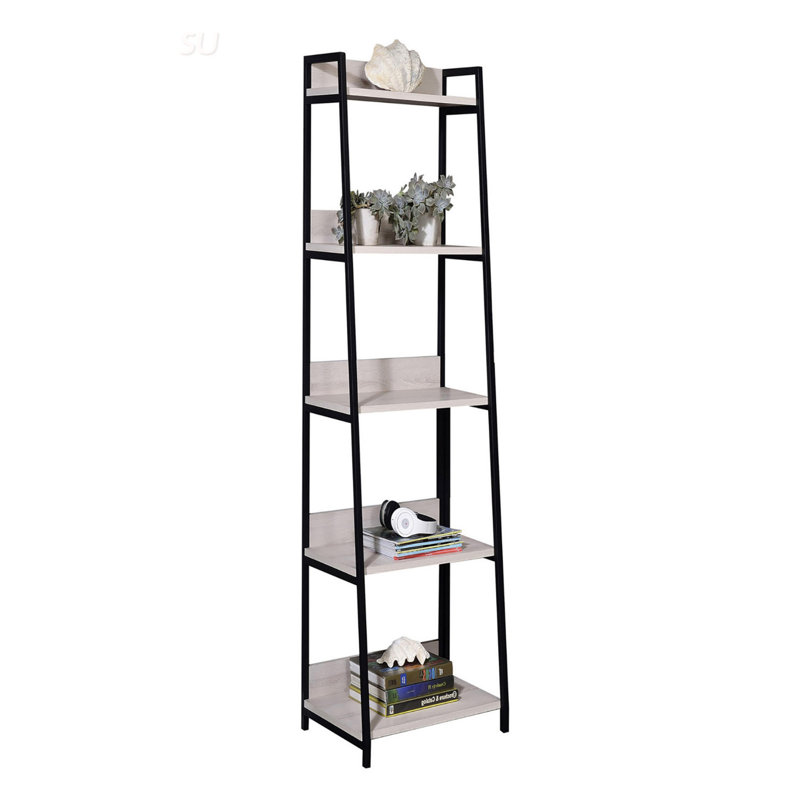 Industrial-Style 5-Tier Ladder Bookshelf With Natural And Black Finish For Stylish Storage And Display