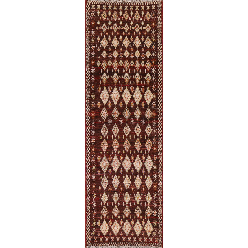 Tapis de couloir géométrique marocain noué à la main 3 x 10