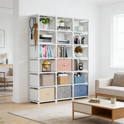 18-Cube Grey Bookshelf, Storage Organizer For Bedroom, Living Room, Office by 17 Stories
