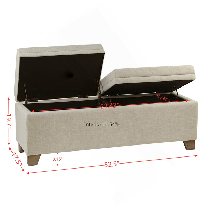 Beige Upholstered Storage Bench with Natural Wood Legs