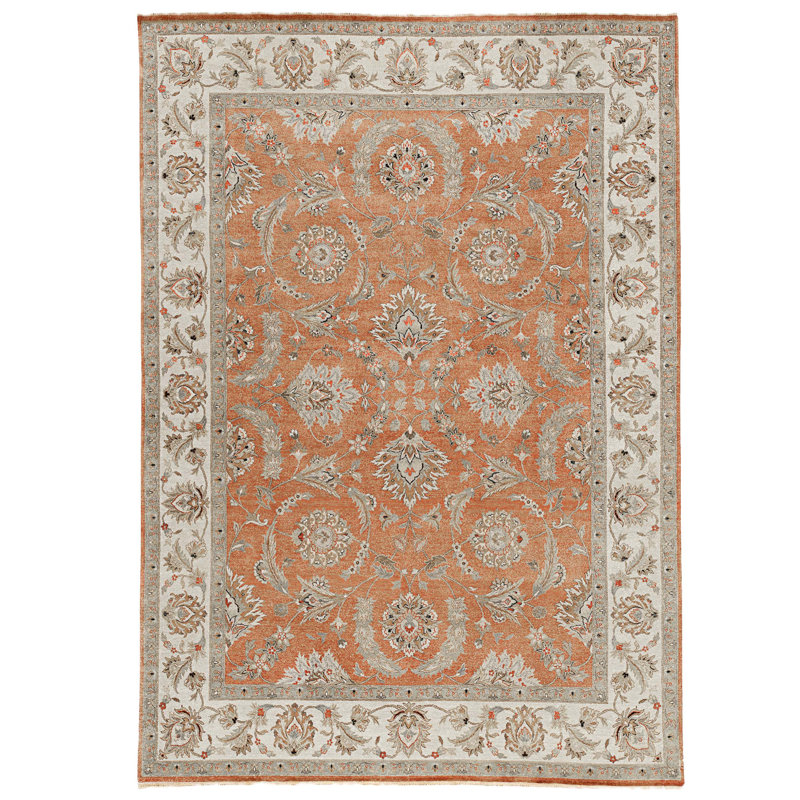 Tapis rouille et ivoire noué à la main de haute qualité