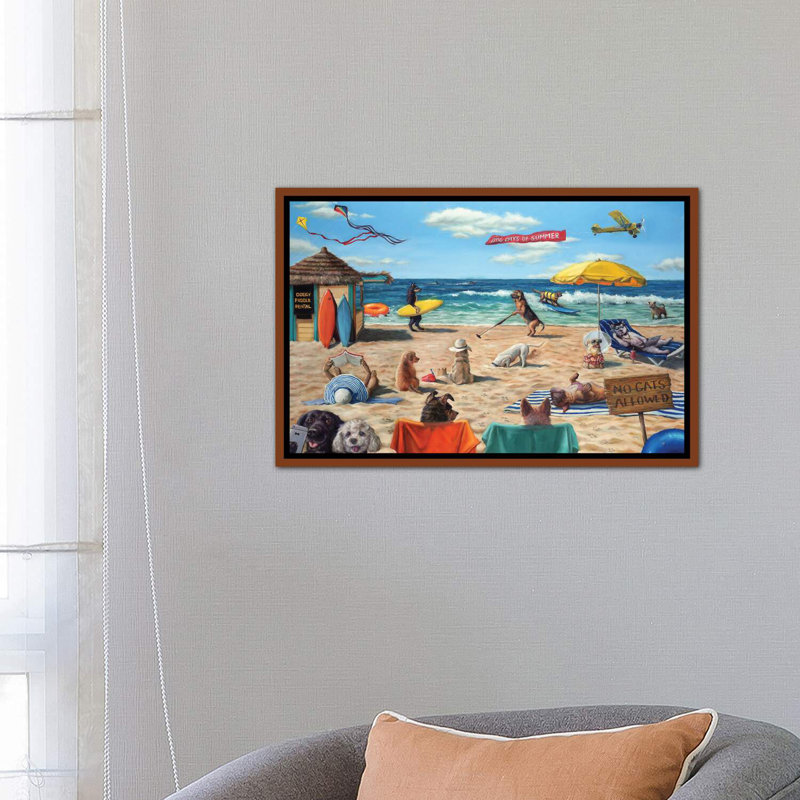 «Dog Beach» - reproduction d'art, Cadre bois classique, H 18 po x l 26 po x P 1,5 po