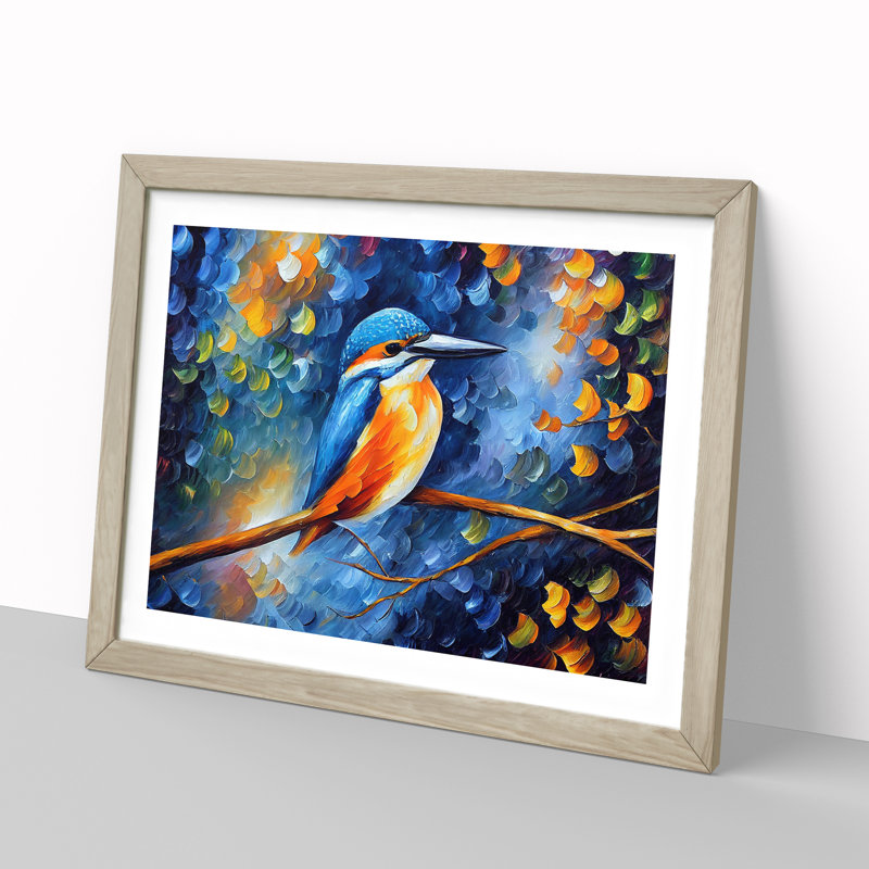 Kingfisher Bird Vol.3 Abstract - Framed Print, 46cm H x 64cm W x 2cm D, Oak