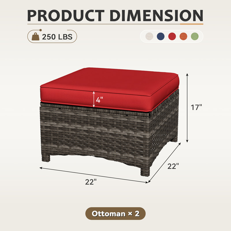 Meyly Upholstered Outdoor Ottoman, Red