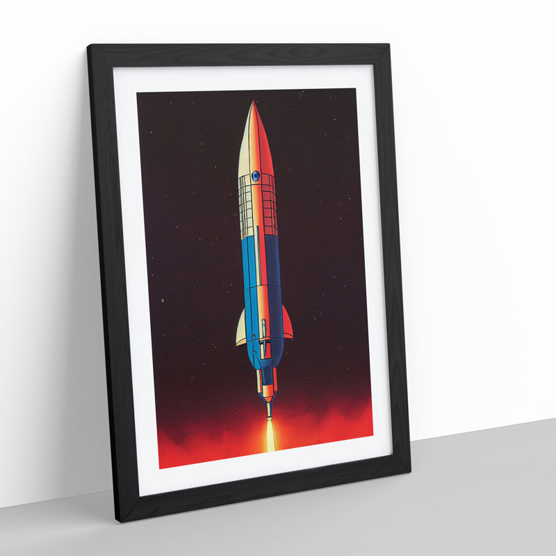 XV1022-4616X The Splendid Spaceship Rocket - Single Picture Frame Print, Black, 64cm H x 46cm W x 2cm D