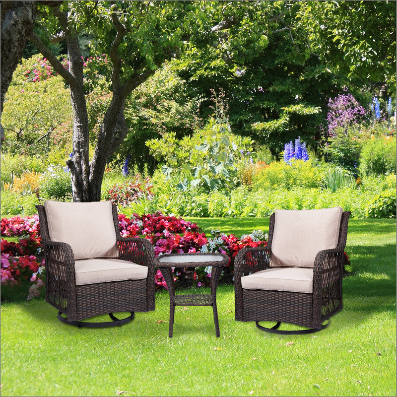 Ebern Designs 3 Pieces Patio Furniture Set, Outdoor Wicker Swivel ...