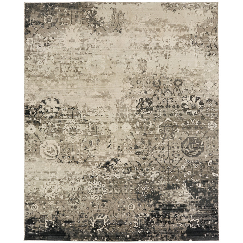 Tebikerei Abstract Area Rug in Ivory/Black, Rectangle 7'9" x 9'9"