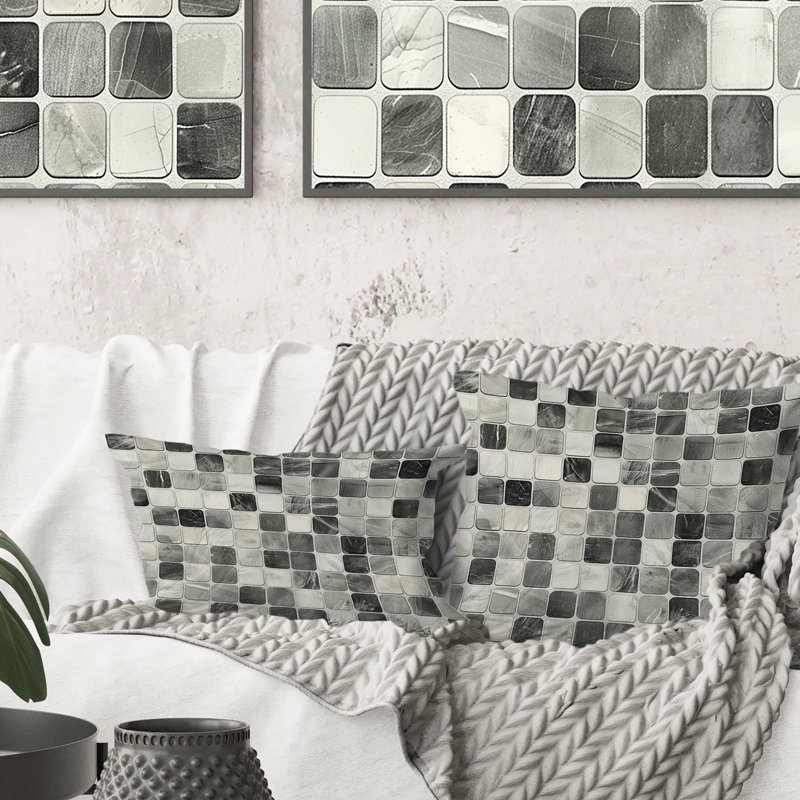 Coussin décoratif gris Mid-Century, H 16 po x l 16 po