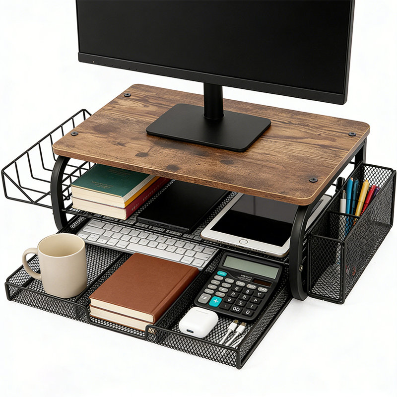 Organisateur de bureau en maille de bois, Brown
