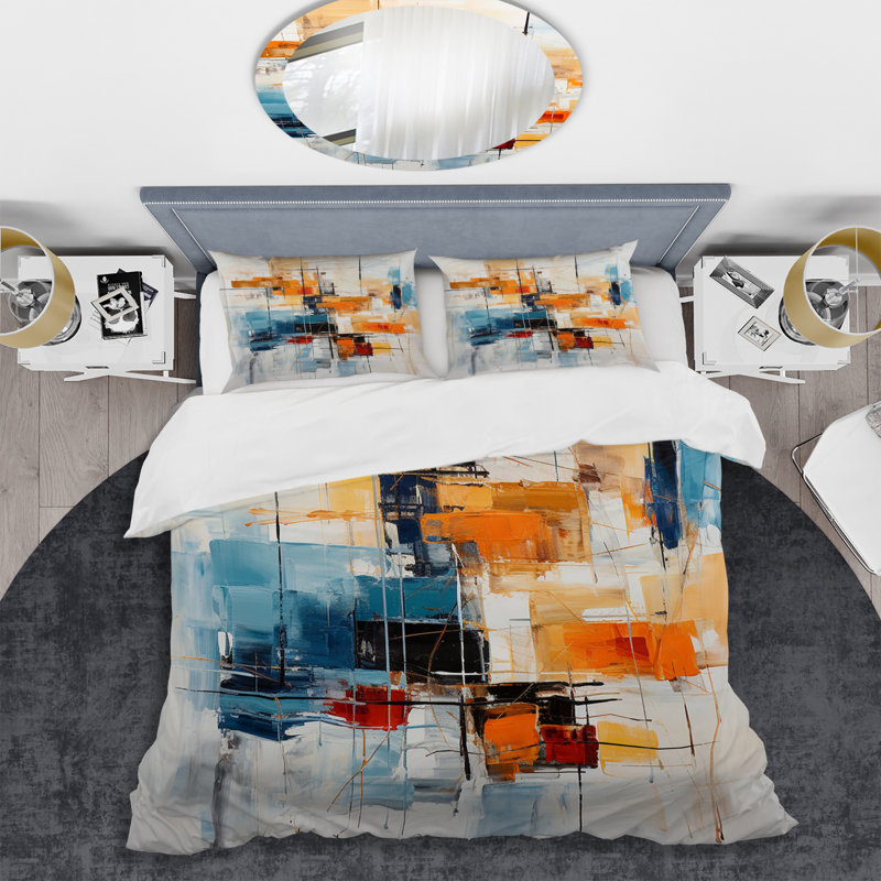 Ensemble de housse de couette en microfibre / polyester coloré Mid Century Retro Reflections III