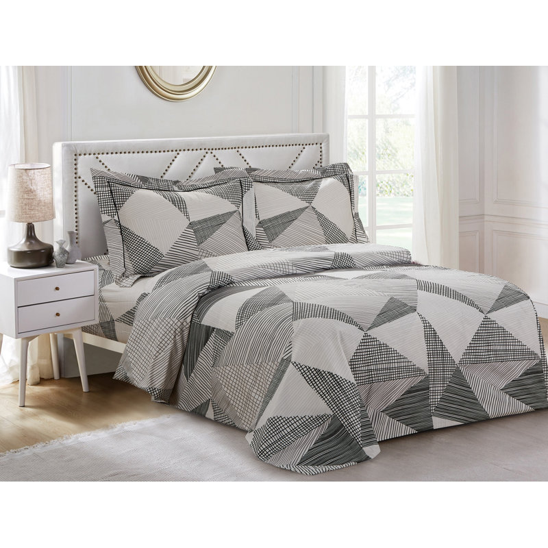 Ensemble de housse de couette réversible en coton gris standard 6 pièces, Housse de couette pour lit simple