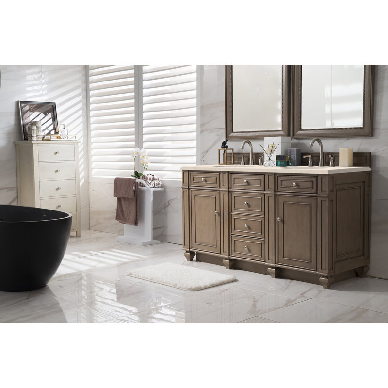 Bristol 60'' W Double Vanity, Whitewashed Walnut, 8" Widespread, Phantome Eclos